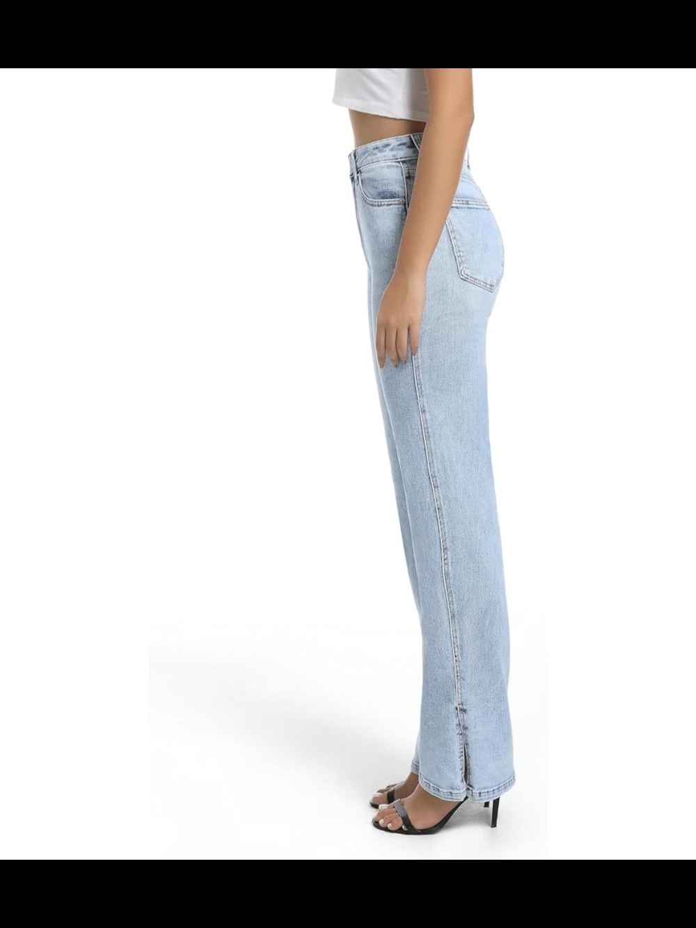 Light Wash High-Rise Straight Jeans with Front Slit - Picture 2 of 4